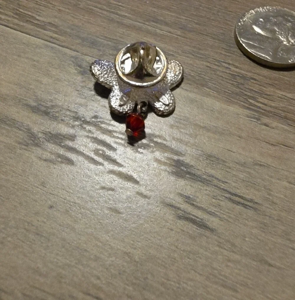 Red Crystal Butterfly Brooch with Dangle
